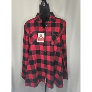 New Roots 73 Womens Shirt 2X Red Black Flannel Plaid Longsleeve Buttonup Pockets